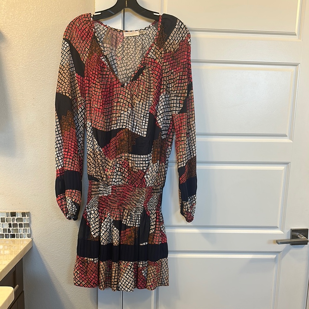 Ramy Brook Red and Orange Fit and Flare Dress with Bishop Sleeves